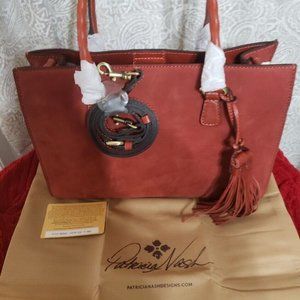 Patricia Nash Leather Primrose Satchel FOX (Reddish) Italian Nubuck Handbag  NWT
